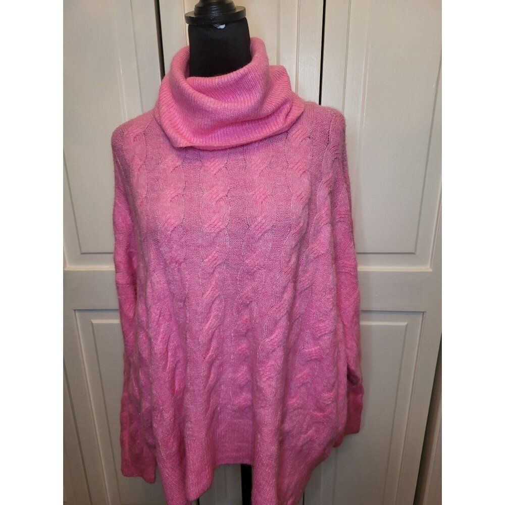 Winslow Pink Cable Knit Cowl Neck Oversized Tunic Sweater M Valentine's Day